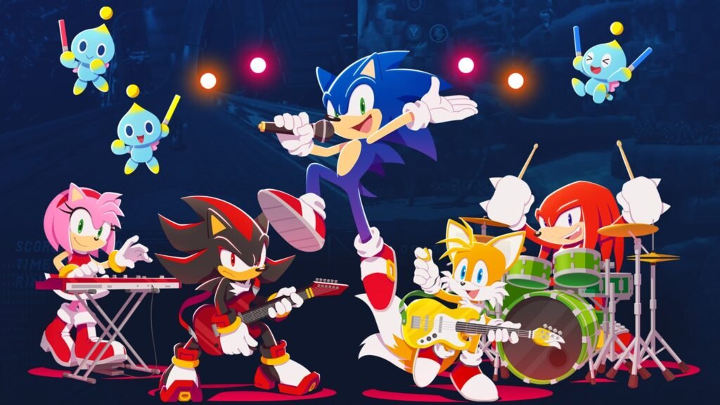 Sonic the Hedgehog characters performing as a rock band in official Sonic Live in Concert promotional artwork
