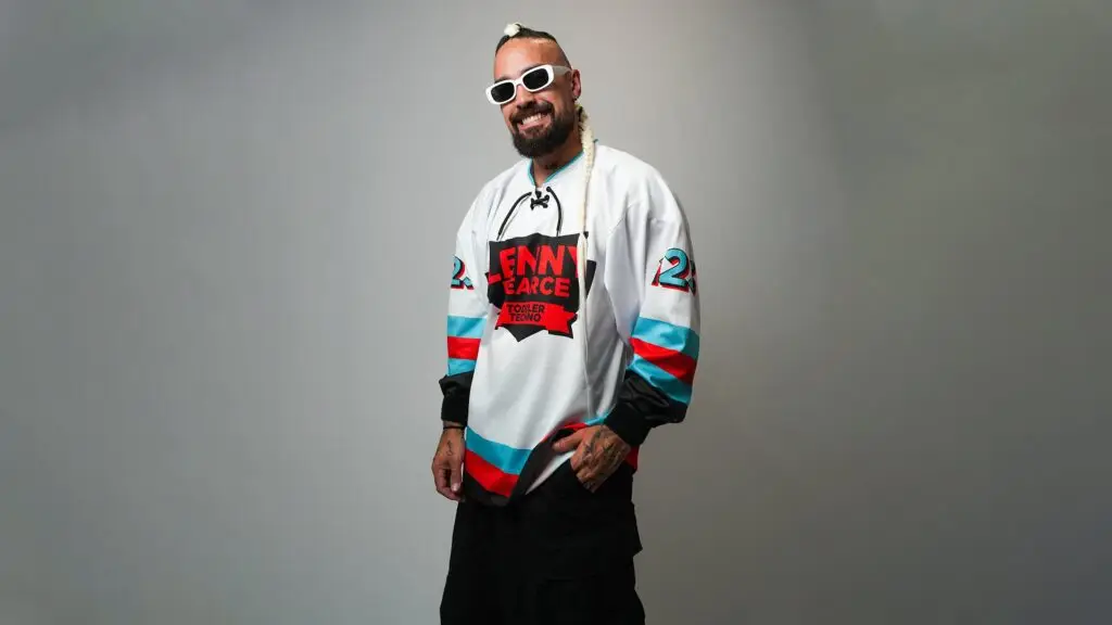 Lenny Pearce in his Toddler Techno branded hockey jersey, official promotional photo